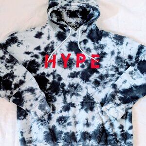 Mens Brooklyn Laundry HYPE Hoodie Sz L Sweatshirt Black White Tie Dye Red Letter